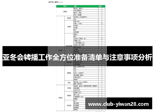 亚冬会转播工作全方位准备清单与注意事项分析 亚冬会转播工作全方位准备清单与注意事项分析