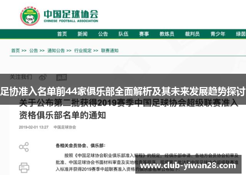 足协准入名单前44家俱乐部全面解析及其未来发展趋势探讨